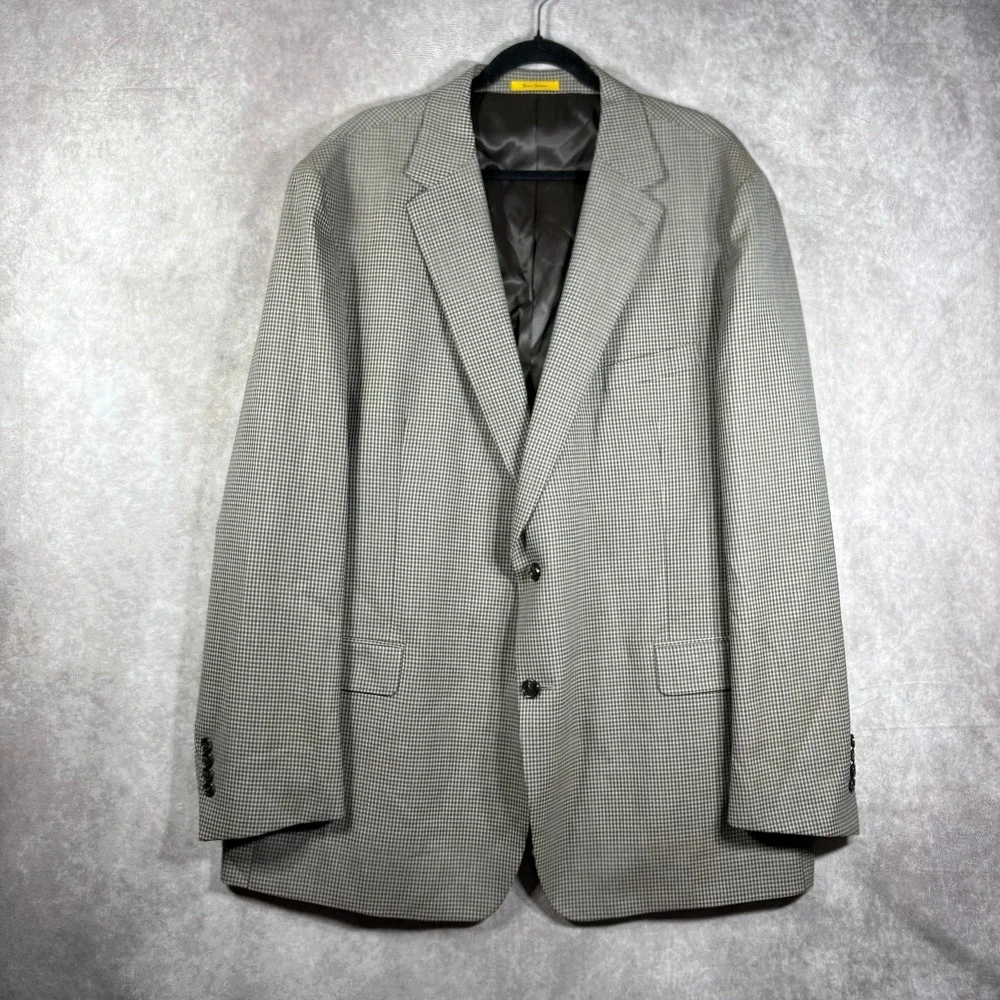 Hickey Freeman Blazer Sport Coat Men Size 52L Brown Houndstooth Wool Two-Button
